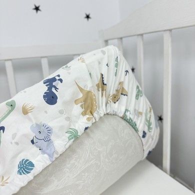 Сатиновая простыня в детскую кроватку 120х60 см Oh My Kids "Dino" мятная