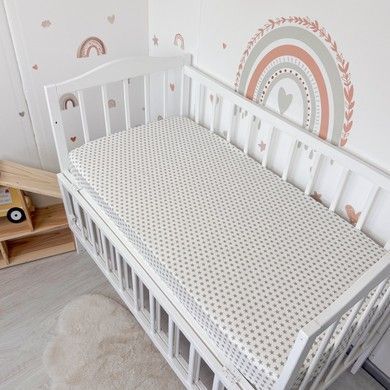 Сатиновая простыня в детскую кровать 120х60 см Oh My Kids "Серые Звезды" 100% хлопок