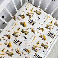 Дитяче простирадло на гумці в ліжечко 120х60 см для хлопчиків Oh My Kids "Машинки будівельні"