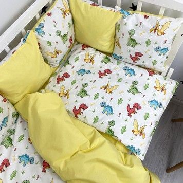 Комплект бортики+постільна білизна в дитяче ліжечко Oh My Kids &laquo;Динозаврики&raquo;