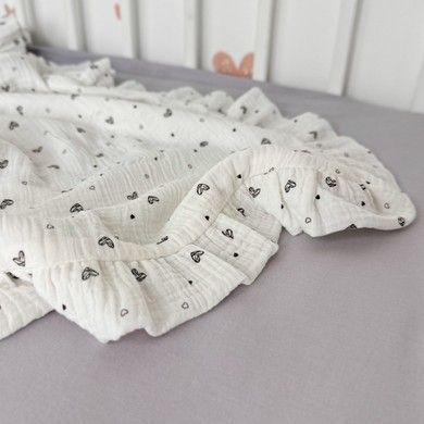 Мʼякий мусліновий плед з рюшами 90х70 см Oh My Kids "Little Hearts" колір білий