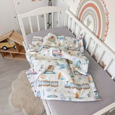 Дитячий плед весна-літо-осінь 100х80 см Oh My Kids "Паровозики" блакитний для хлопчика