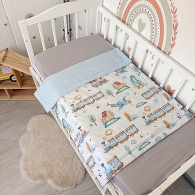 Дитячий плед весна-літо-осінь 100х80 см Oh My Kids "Паровозики" блакитний для хлопчика