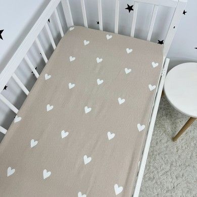 Тепле фланелеве простирадло на гумці 120х60 см Oh My Kids &laquo;Cute hearts&raquo; бежевий