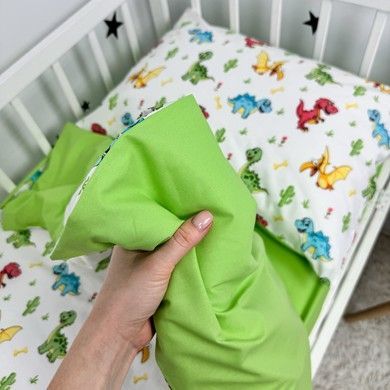 Постельное белье в кроватку 120х60 см для мальчика Oh My Kids &laquo;Динозаврики&raquo; зеленый