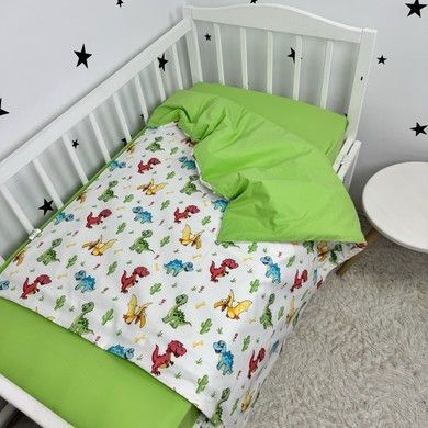 Постельное белье в кроватку 120х60 см для мальчика Oh My Kids &laquo;Динозаврики&raquo; зеленый