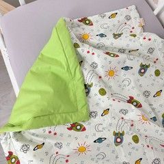 Натуральний дитячий плед 100х80 см для хлопчика Oh My Kids "Ракети" зелений