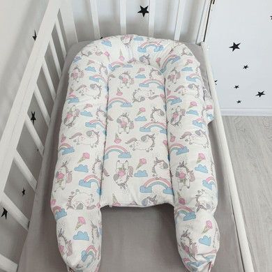 Кокон Soft OMK для новорожденного "Unicorns and Rainbow" со съёмным чехлом