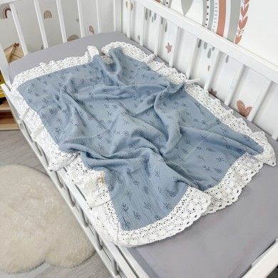 Муслиновый плед с хлопковым кружевом 90х70 см Oh My Kids "Сад" цвет джинс