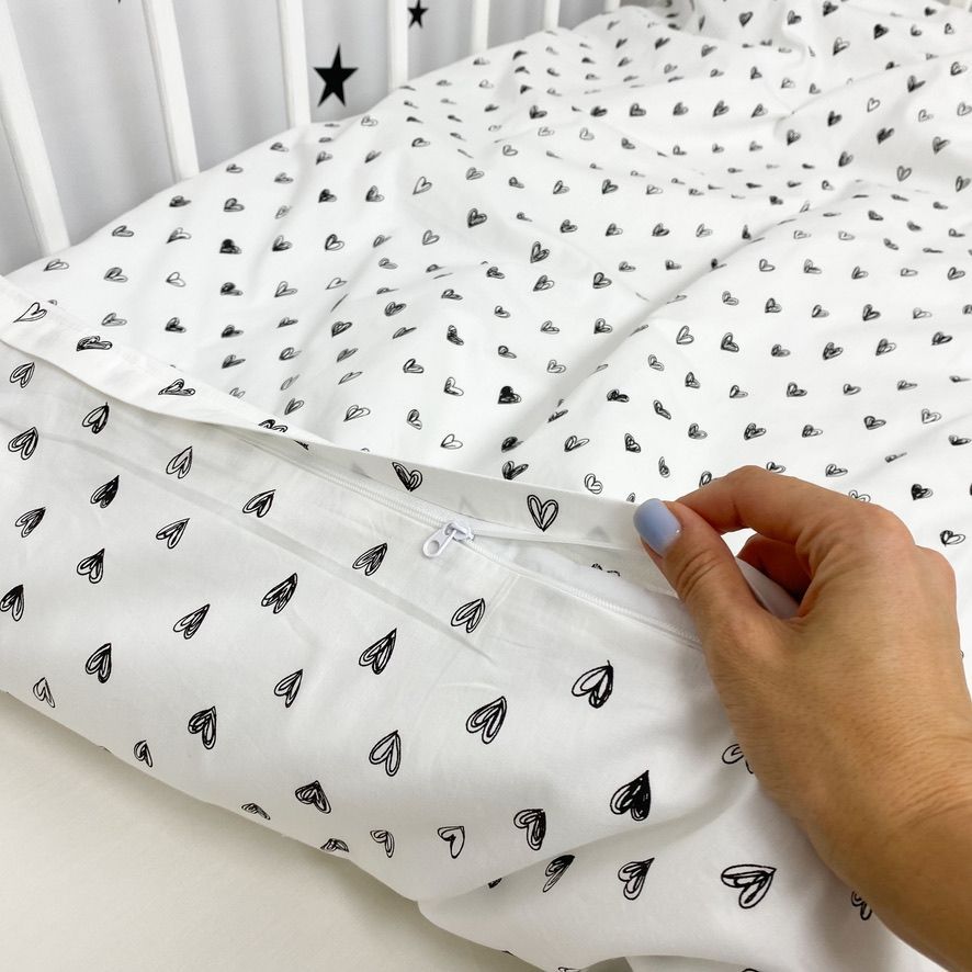 Детский сатиновый пододеяльник 120х90 см Oh My Kids "Black Hearts"