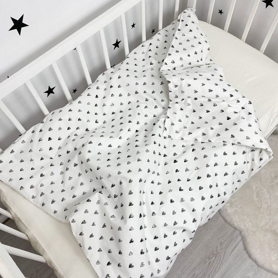 Детский сатиновый пододеяльник 120х90 см Oh My Kids "Black Hearts"