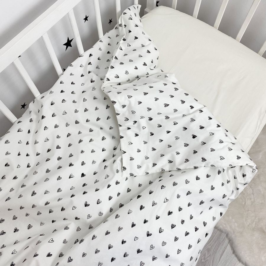 Детский сатиновый пододеяльник 120х90 см Oh My Kids "Black Hearts"