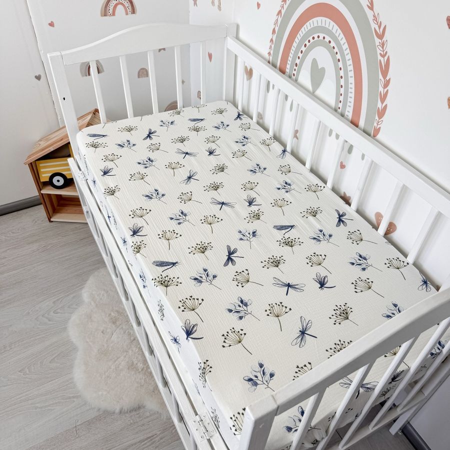 Дитяче муслінове простирадло на гумці для ліжка 120х60 см Oh My Kids "Dragonfly"