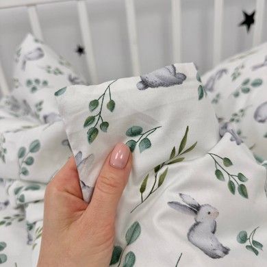 Дитячий сатиновий комплект в ліжечко 120х60 см Oh My Kids "Cute Rabbits" молочний