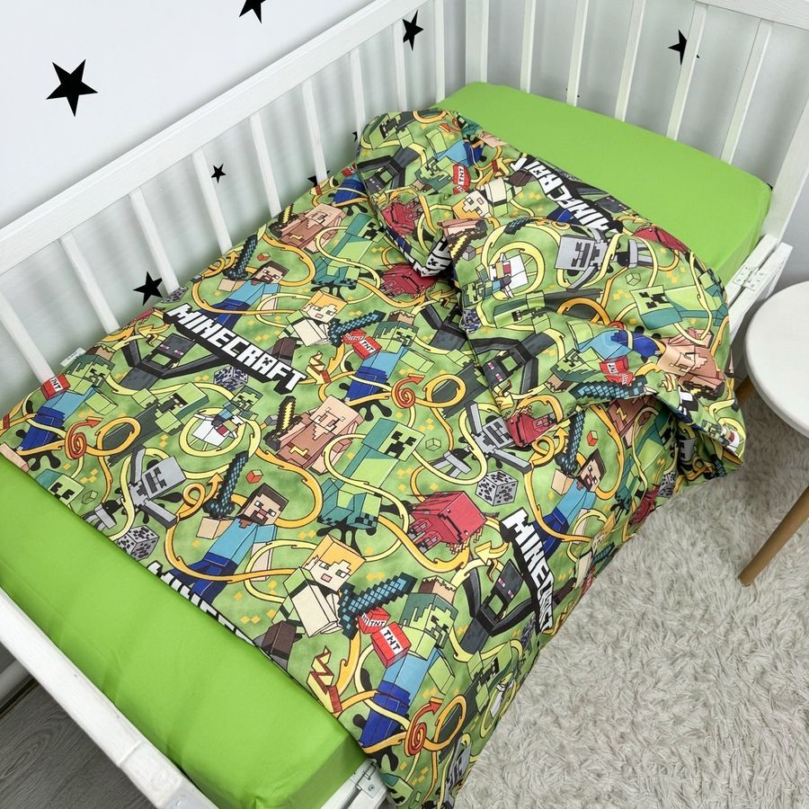 Детский пододеяльник на молнии 120х90 см Oh My Kids &laquo;Майнкрафт&raquo; зеленый ранфорс