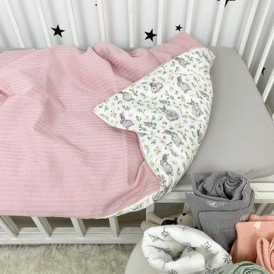 Плед для дівчинки в ліжечко Oh My Kids "Зайчики" рожевий