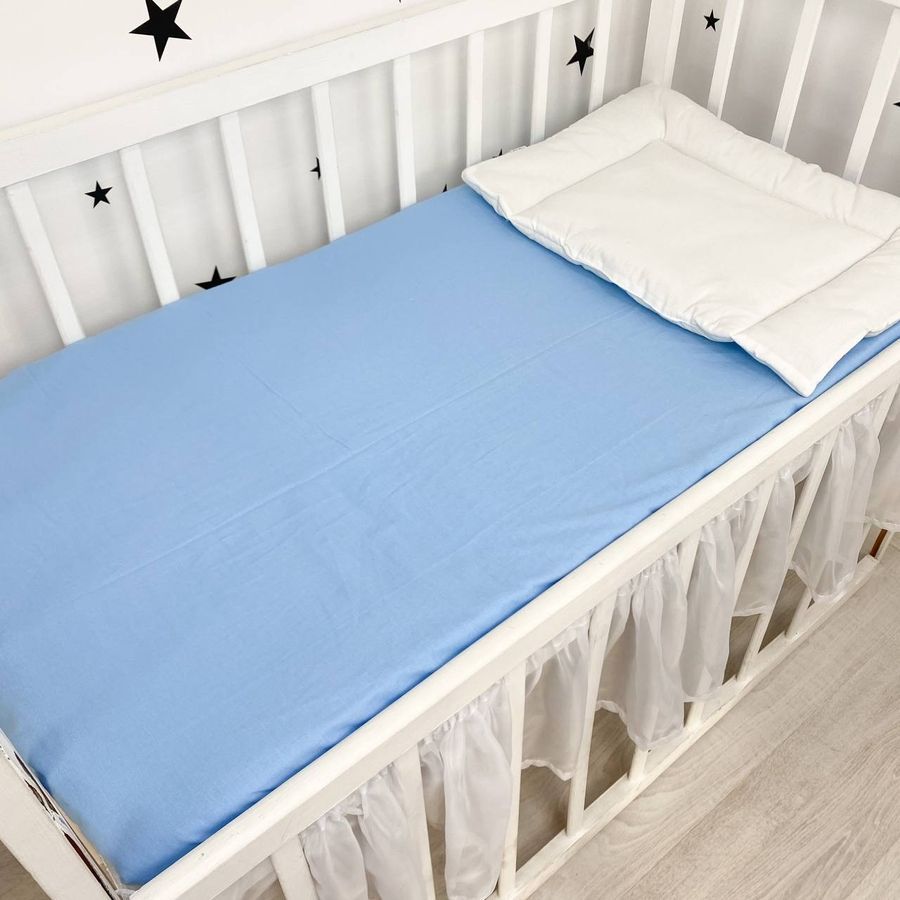 Тепла фланелева простинь на резинці 120х60 см Oh My Kids однотонна блакитна